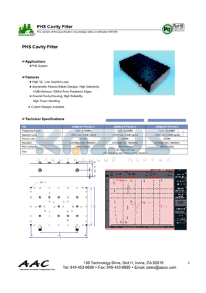 JXMBLB-T-P15-02-C datasheet - PHS Cavity Filter