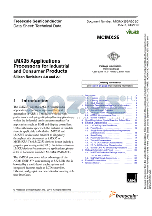 MCIMX353CVM5B datasheet - i.MX35 Applications Processors for Industrial and Consumer Products