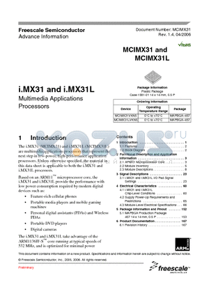 MCIMX31LVKN5 datasheet - Multimedia Applications Processors