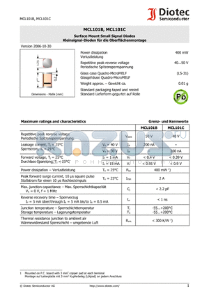 MCL101B datasheet - Surface Mount Small Signal Diodes