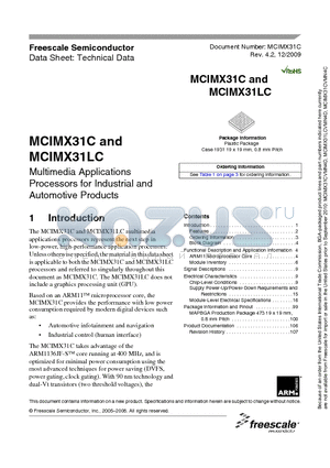 MCIMX31C_09 datasheet - Multimedia Applications Processors for Industrial and Automotive Products