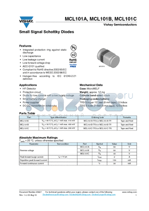 MCL101C-TR datasheet - Small Signal Schottky Diodes