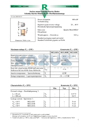 MCL103 datasheet - Surface mount Schottky-Barrier Diodes