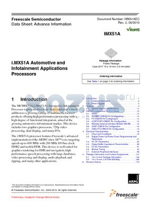 MCIMX514AJM6C datasheet - i.MX51A Automotive and Infotainment Applications Processors