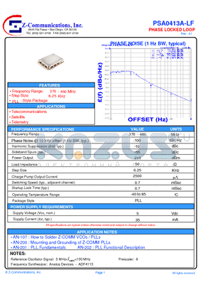 PSA0413A-LF datasheet - Voltage-Controlled Oscillator Surface Mount Module