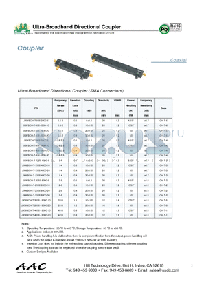 JXWBOH-T-2000-8000-6 datasheet - Ultra-Broadband Directional Coupler (SMA Connectors)