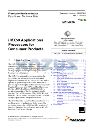 MCIMX508CZK8B datasheet - i.MX50 Applications Processors for Consumer Products