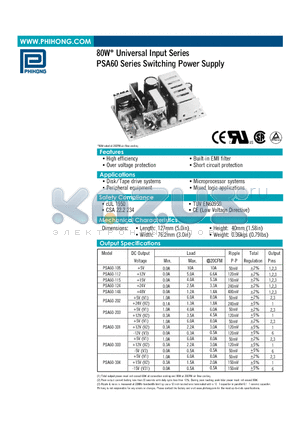 PSA60-115 datasheet - Switching Power Supply