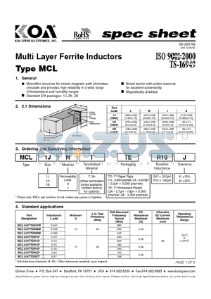 MCL2BHTTER56 datasheet - Multi Layer Ferrite Inductors