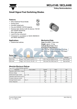 MCL4148-TR3 datasheet - Small Signal Fast Switching Diodes