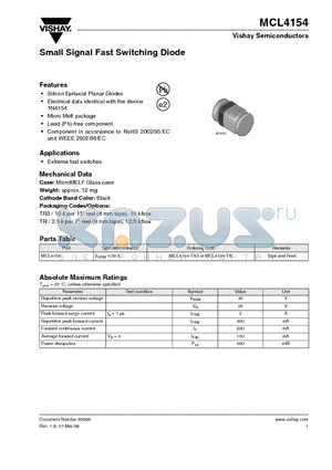 MCL4154-TR3 datasheet - Small Signal Fast Switching Diode