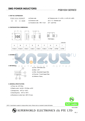 PSB1004680LZF datasheet - SMD POWER INDUCTORS