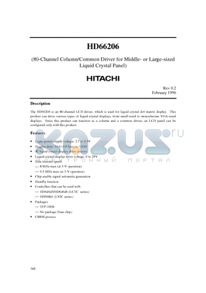 HD66206TE datasheet - 80-Channel Column/Common Driver for Middle- or Large-sized Liquid Crystal Panel