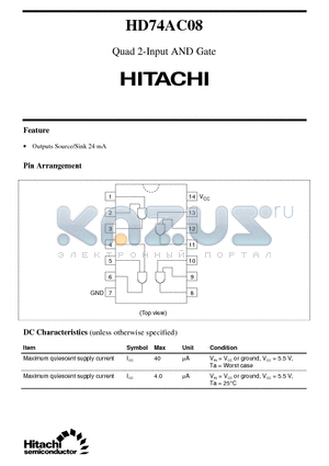 HD74AC08 datasheet - Quad 2-Input AND Gate