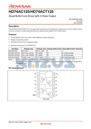 HD74AC125TELL datasheet - Quad Buffer/Line Driver with 3-State Output