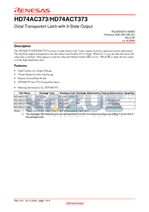 HD74AC373P datasheet - Octal Transparent Latch with 3-State Output