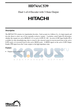 HD74AC539 datasheet - Dual 1-of-4 Decoder with 3-State Output