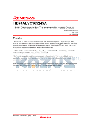 HD74ALVC165245ATEL datasheet - 16-Bit Dual-supply Bus Transceiver with 3-state Outputs