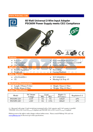 PSC60W-120 datasheet - 60 Watt Universal 2-Wire Input Adapter