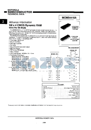 MCM54410AZ80 datasheet - 1M x 4 CMOS Dynamic RAM Write Per Bit Mode