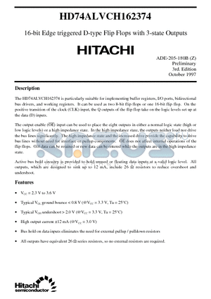 HD74ALVCH162374 datasheet - 16-bit Edge triggered D-type Flip Flops with 3-state Outputs