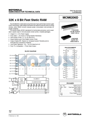 MCM6206DP25 datasheet - 32K x 8 Bit Fast Static RAM