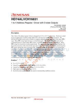 HD74ALVCH16831 datasheet - 1-to 4 Address Register / Driver with 3-state Outputs