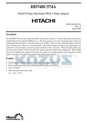 HD74BC574A datasheet - Octal D Type Flip Flops With 3 State Outputs