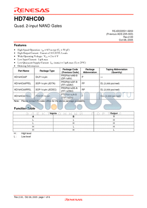 HD74HC00RPEL datasheet - Quad. 2-input NAND Gates