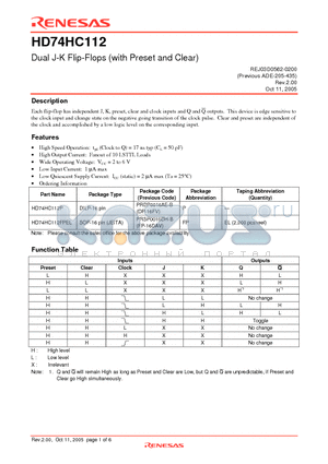 HD74HC112 datasheet - Dual J-K Flip-Flops (with Preset and Clear)