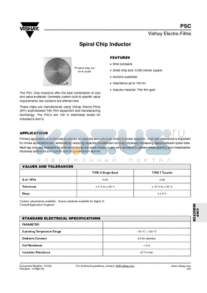 PSCS/T1400L datasheet - Spiral Chip Inductor