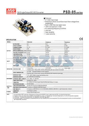 PSD-05-05 datasheet - 5W Single Output DC-DC Converter