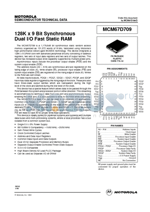 MCM67D709FN16 datasheet - 128K x 9 Bit Synchronous Dual I/O Fast Static RAM