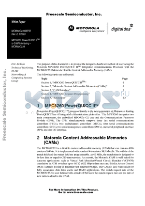 MCM69C233WP datasheet - MPC8260 PowerQUICC II-TM to CAM Interfacing - MCM69C233