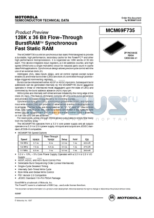 MCM69F735ZP7R datasheet - 128K x 36 Bit Flow-Through BurstRAM Synchronous Fast Static RAM