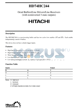 HD74HC244 datasheet - Octal Buffers/Line Drivers/Line Receivers(with noninverted 3-state outputs)