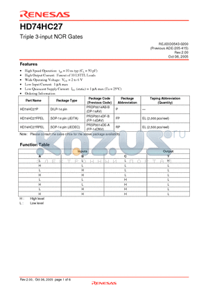 HD74HC27P datasheet - Triple 3-input NOR Gates
