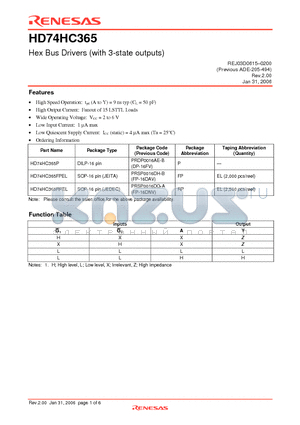 HD74HC365P datasheet - Hex Bus Drivers (with 3-state outputs)