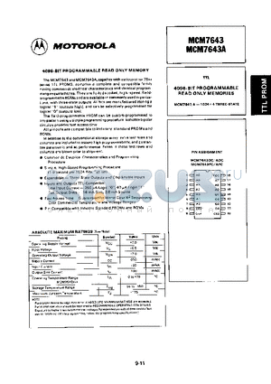 MCM7643A datasheet - 4096 BIT PROGRAMMABLE READ ONLY MEMORIES