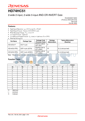 HD74HC51FPEL datasheet - 2-wide 2-input, 2-wide 3-input AND-OR-INVERT Gate