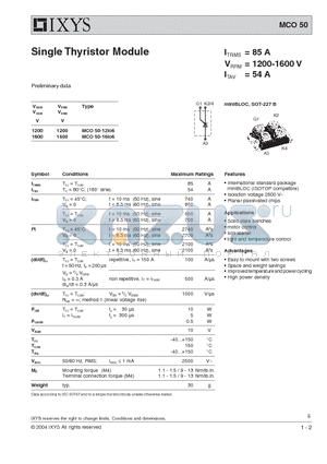 MCO50-12IO6 datasheet - Single Thyristor Module