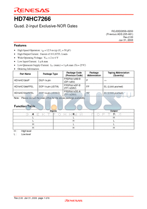 HD74HC7266RPEL datasheet - Quad. 2-input Exclusive-NOR Gates