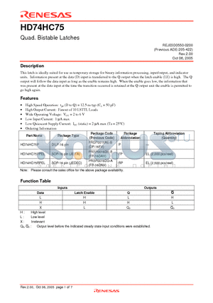 HD74HC75P datasheet - Quad. Bistable Latches