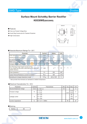 K0530WS datasheet - Surface Mount Schottky Barrier Rectifier