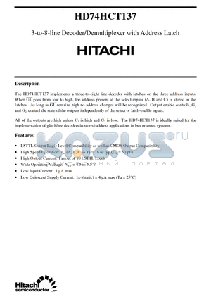 HD74HCT137 datasheet - 3-to-8-line Decoder/Demultiplexer with Address Latch