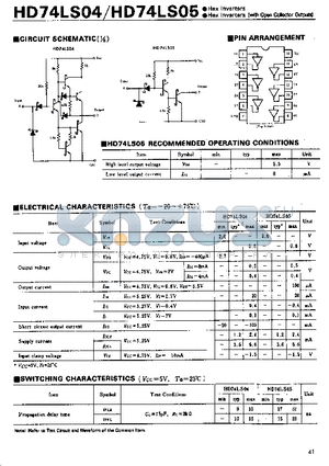 HD74LS04 datasheet - Hex Inverters(with Open Collector Outputs)