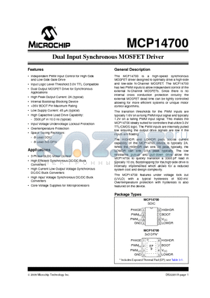 MCP14700T-E/SN datasheet - Dual Input Synchronous MOSFET Driver