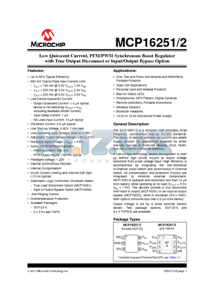 MCP16251 datasheet - Low Quiescent Current, PFM/PWM Synchronous Boost Regulator