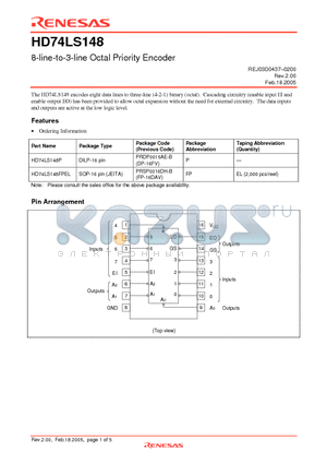 HD74LS148 datasheet - 8-line-to-3-line Octal Priority Encoder