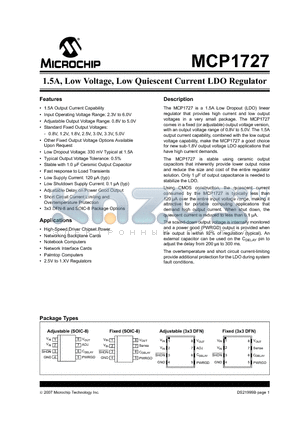 MCP1727T-3002E/SN datasheet - 1.5A, Low Voltage, Low Quiescent Current LDO Regulator